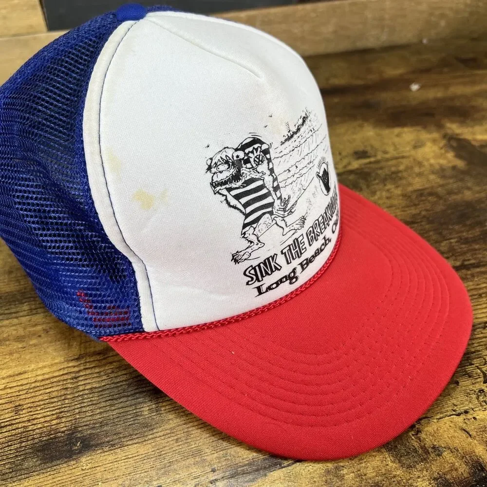 Shaka People Sink The Breakwater Long Beach California Vintage Otto Snapback Hat